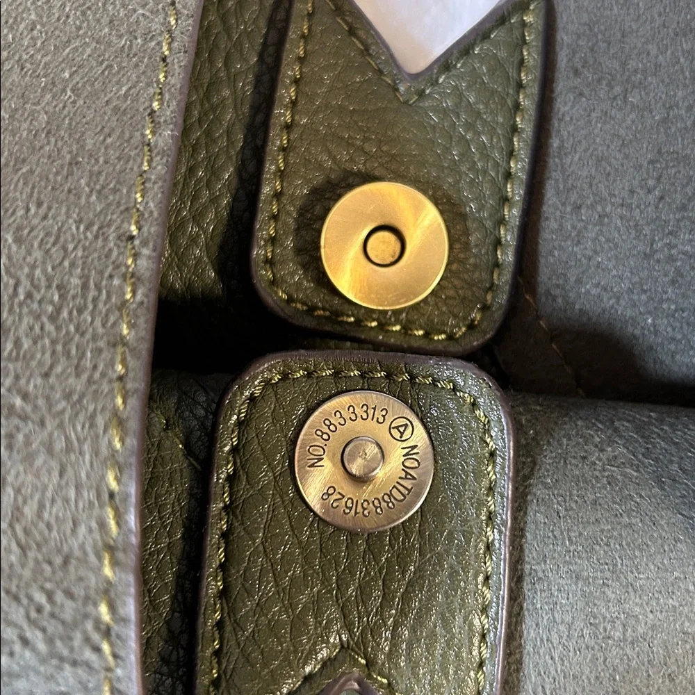 Olive Green Leather And Suede Hobo Tote Bag - Picture 2 of 10
